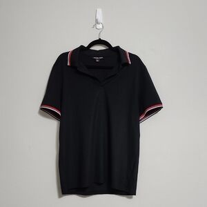 Men's Michael Kors Black Button Up Polo Shirt Red Grey White Accents Size L
